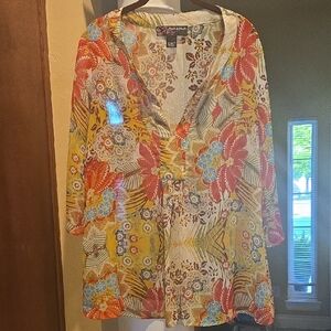Peck & Peck Sheer Multi Color Floral Print Top